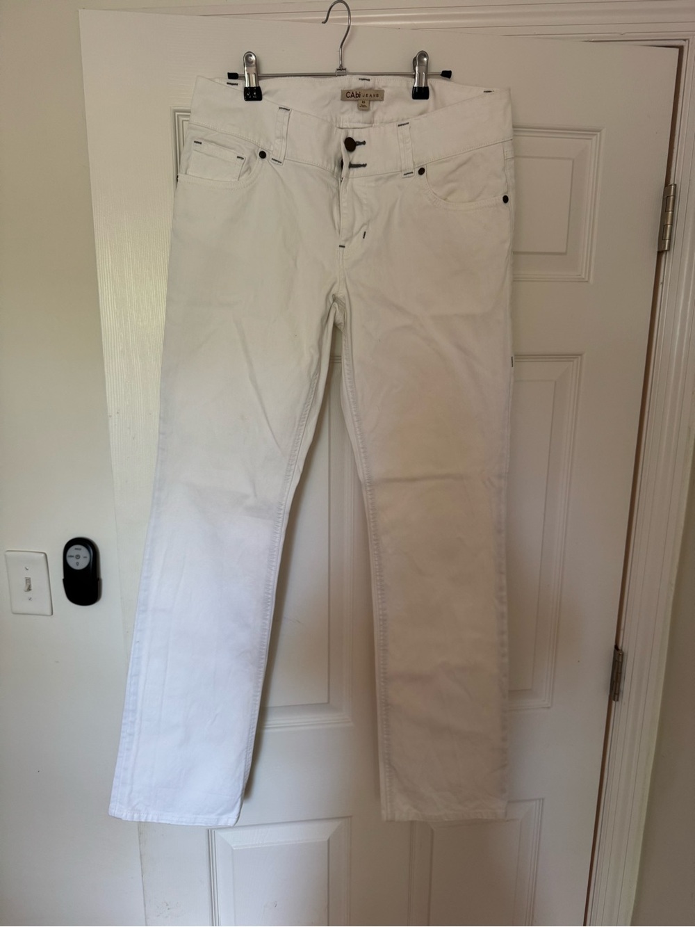 CAbi White Womens Slim Straight Jeans